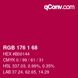 Color code: RGB 176 1 68 | qconv.com