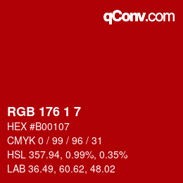 Color code: RGB 176 1 7 | qconv.com