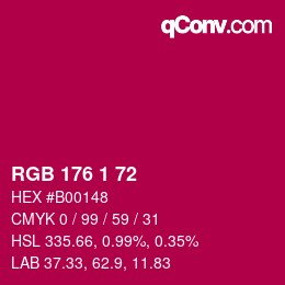 Color code: RGB 176 1 72 | qconv.com