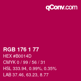 Color code: RGB 176 1 77 | qconv.com