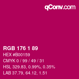 Color code: RGB 176 1 89 | qconv.com