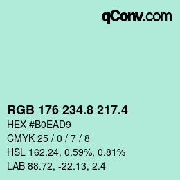カラーコード: RGB 176 234.8 217.4 | qconv.com