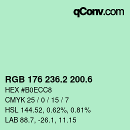 カラーコード: RGB 176 236.2 200.6 | qconv.com