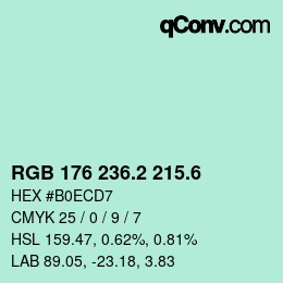 カラーコード: RGB 176 236.2 215.6 | qconv.com
