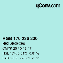 Color code: RGB 176 236 230 | qconv.com
