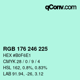 Código de color: RGB 176 246 225 | qconv.com