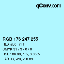 Color code: RGB 176 247 255 | qconv.com