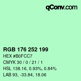 Color code: RGB 176 252 199 | qconv.com