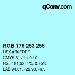 Color code: RGB 176 253 255 | qconv.com