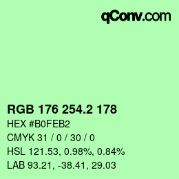 カラーコード: RGB 176 254.2 178 | qconv.com