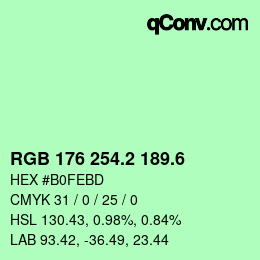 カラーコード: RGB 176 254.2 189.6 | qconv.com