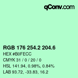 カラーコード: RGB 176 254.2 204.6 | qconv.com