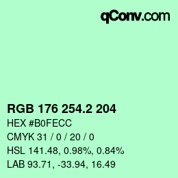 カラーコード: RGB 176 254.2 204 | qconv.com