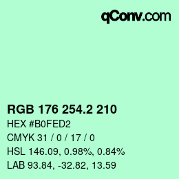 カラーコード: RGB 176 254.2 210 | qconv.com