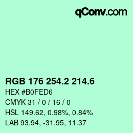 カラーコード: RGB 176 254.2 214.6 | qconv.com