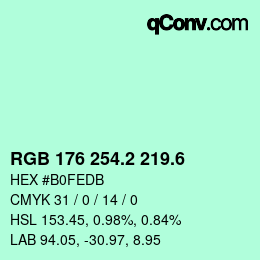 カラーコード: RGB 176 254.2 219.6 | qconv.com