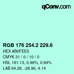カラーコード: RGB 176 254.2 229.6 | qconv.com