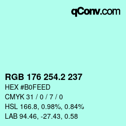 カラーコード: RGB 176 254.2 237 | qconv.com