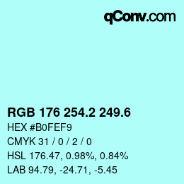 カラーコード: RGB 176 254.2 249.6 | qconv.com