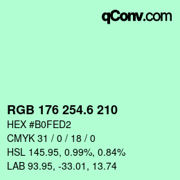 カラーコード: RGB 176 254.6 210 | qconv.com
