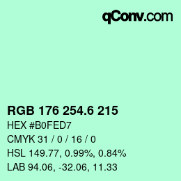 カラーコード: RGB 176 254.6 215 | qconv.com