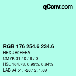 カラーコード: RGB 176 254.6 234.6 | qconv.com