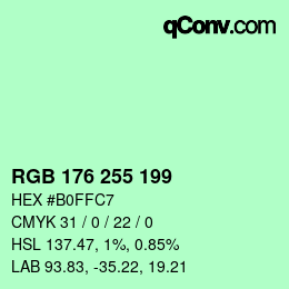 Color code: RGB 176 255 199 | qconv.com
