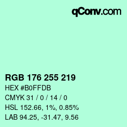 Color code: RGB 176 255 219 | qconv.com