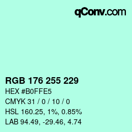 Color code: RGB 176 255 229 | qconv.com
