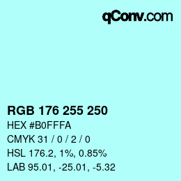 Color code: RGB 176 255 250 | qconv.com