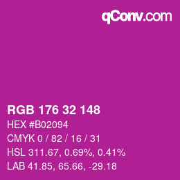 カラーコード: RGB 176 32 148 | qconv.com