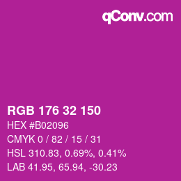 Color code: RGB 176 32 150 | qconv.com