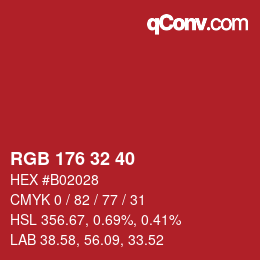 カラーコード: RGB 176 32 40 | qconv.com