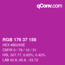 Color code: RGB 176 37 158 | qconv.com