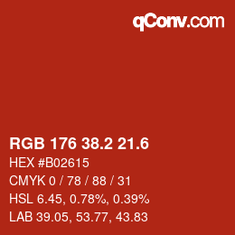 カラーコード: RGB 176 38.2 21.6 | qconv.com