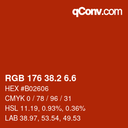 カラーコード: RGB 176 38.2 6.6 | qconv.com