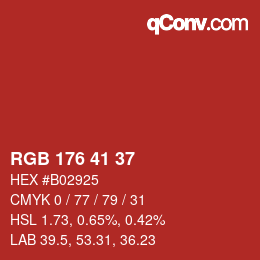 Color code: RGB 176 41 37 | qconv.com