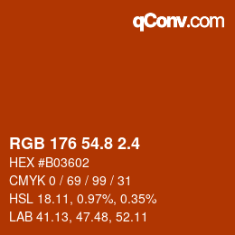 カラーコード: RGB 176 54.8 2.4 | qconv.com
