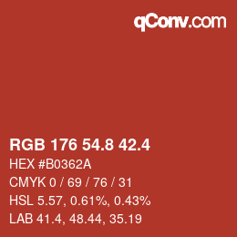 カラーコード: RGB 176 54.8 42.4 | qconv.com