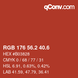 カラーコード: RGB 176 56.2 40.6 | qconv.com