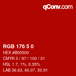 颜色代码: RGB 176 5 0 | qconv.com