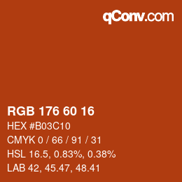 颜色代码: RGB 176 60 16 | qconv.com