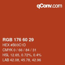 颜色代码: RGB 176 60 29 | qconv.com
