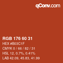 Color code: RGB 176 60 31 | qconv.com