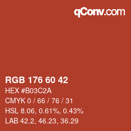 カラーコード: RGB 176 60 42 | qconv.com
