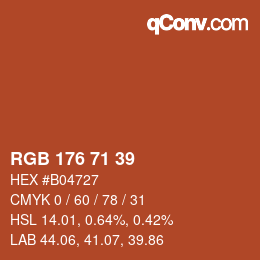 Color code: RGB 176 71 39 | qconv.com
