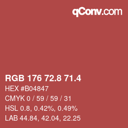 カラーコード: RGB 176 72.8 71.4 | qconv.com