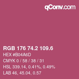 カラーコード: RGB 176 74.2 109.6 | qconv.com