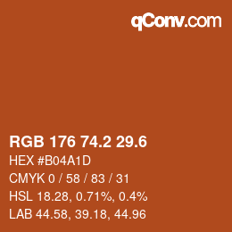カラーコード: RGB 176 74.2 29.6 | qconv.com