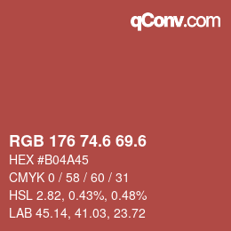 カラーコード: RGB 176 74.6 69.6 | qconv.com
